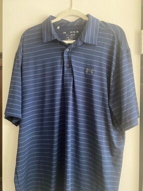 Under Armour Men’s Navy and Light Blue Striped Polo